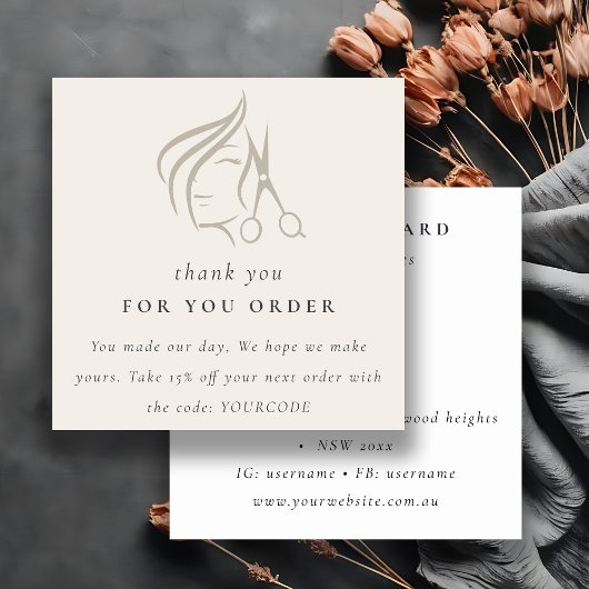 Minimal Haarstylist Elfenbeinhaarschere Danke Quadratische Visitenkarte