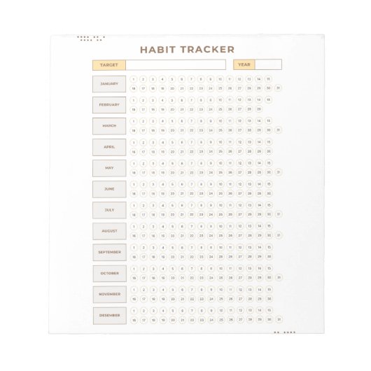 Minimal Habit Tracker Beige Grid Design Notizblock (Vorderseite)
