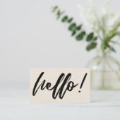 Minimal Hallo in Handwriting Script Black on Cream Visitenkarte (Stehend Vorderseite)