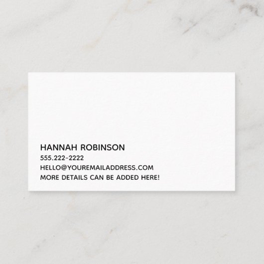 Minimal Hallo in Handwriting Script Black on Cream Visitenkarte (Rückseite)