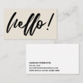 Minimal Hallo in Handwriting Script Black on Cream Visitenkarte (Vorne/Hinten)