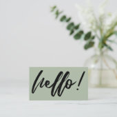 Minimal Hallo in Handwriting Script Black on Sage Visitenkarte (Stehend Vorderseite)