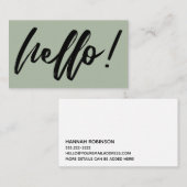 Minimal Hallo in Handwriting Script Black on Sage Visitenkarte (Vorne/Hinten)