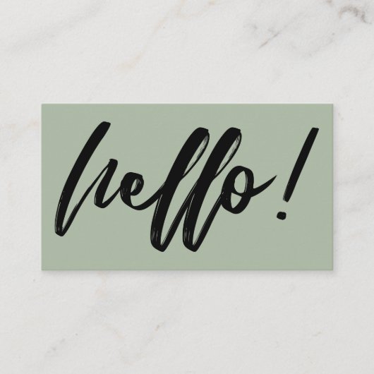 Minimal Hallo in Handwriting Script Black on Sage Visitenkarte (Vorderseite)