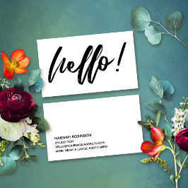 Minimal Hallo in Handwriting Script Black on White Visitenkarte