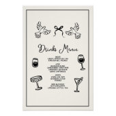 Minimal Hand Drawn “Drinks Menu” Wedding Bar  Poster (Vorderseite)
