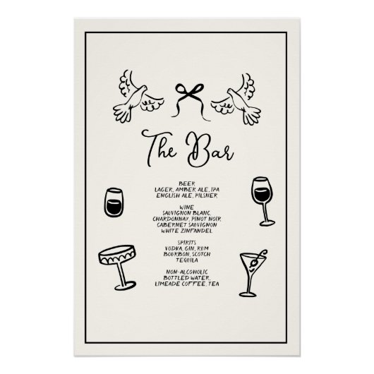 Minimal Hand Drawn “Drinks Menu” Wedding Bar Poster (Vorderseite)