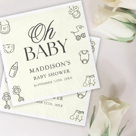 Minimal Hand Drawn Gender Neutral Baby Shower Serviette