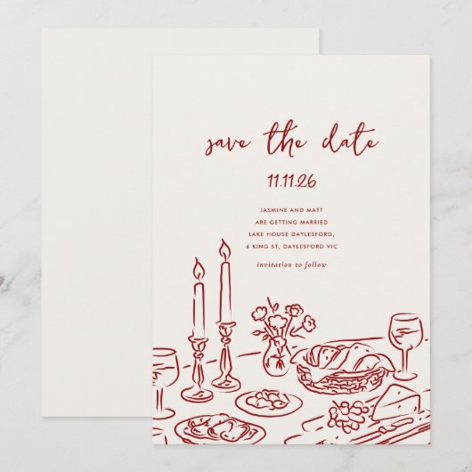 Minimal Hand Drawn Whimsical Doodle Save The Date (Vorne/Hinten)
