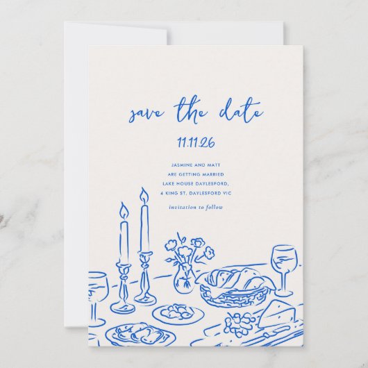 Minimal Hand Drawn Whimsical Doodle Save The Date (Vorderseite)