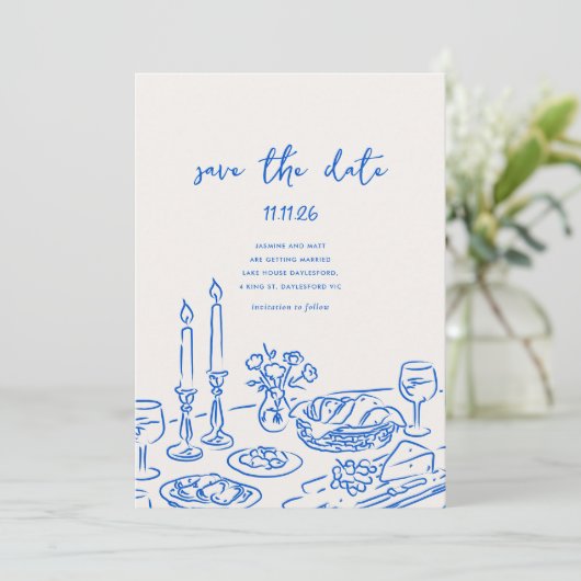 Minimal Hand Drawn Whimsical Doodle Save The Date (Stehend Vorderseite)