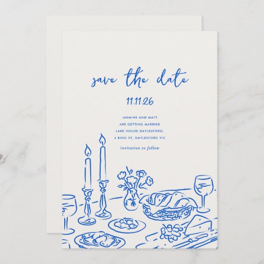 Minimal Hand Drawn Whimsical Doodle Save The Date (Vorne/Hinten)