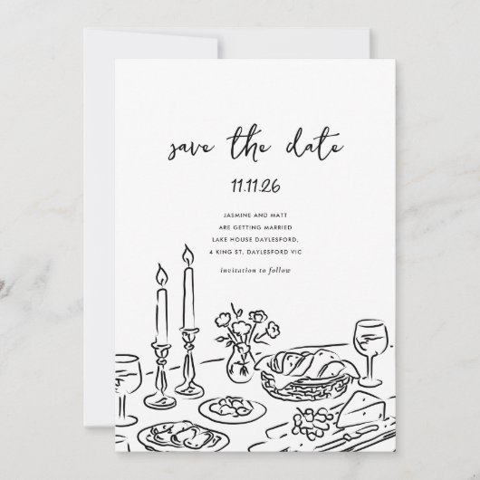 Minimal Hand Drawn Whimsical Doodle Save The Date (Vorderseite)