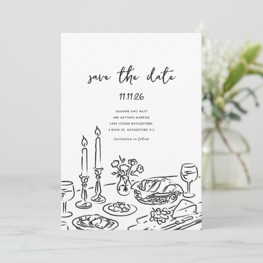 Minimal Hand Drawn Whimsical Doodle Save The Date (Stehend Vorderseite)