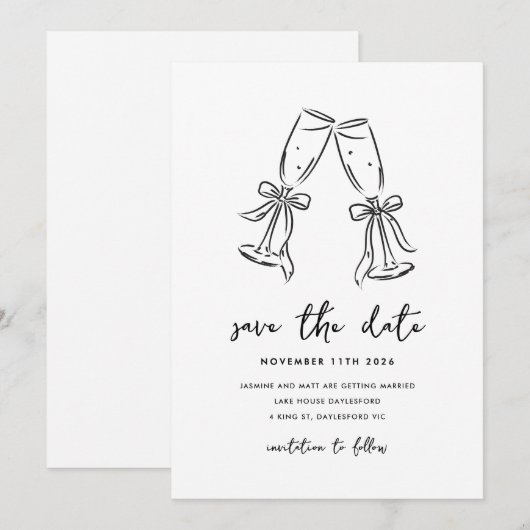 Minimal Hand Drawn Whimsical Doodle Save The Date (Vorne/Hinten)