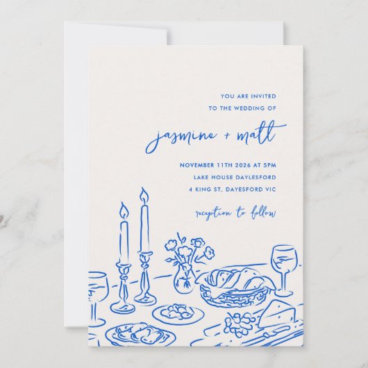Minimal Hand Drawn Whimsical Doodle Wedding Invite Save The Date (Vorderseite)