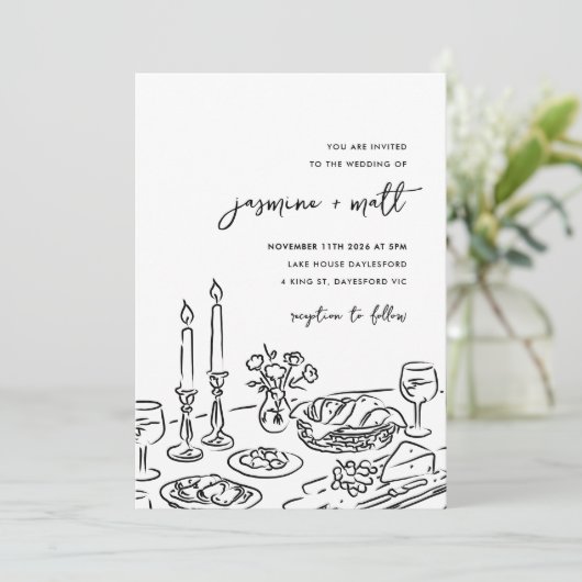 Minimal Hand Drawn Whimsical Doodle Wedding Invite Save The Date (Stehend Vorderseite)