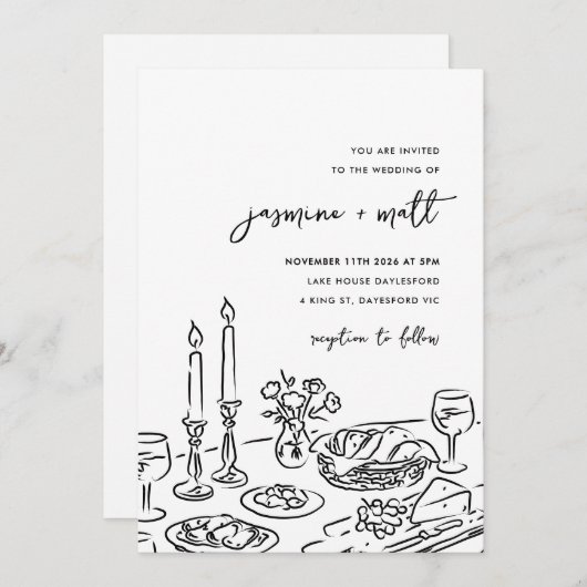 Minimal Hand Drawn Whimsical Doodle Wedding Invite Save The Date (Vorne/Hinten)