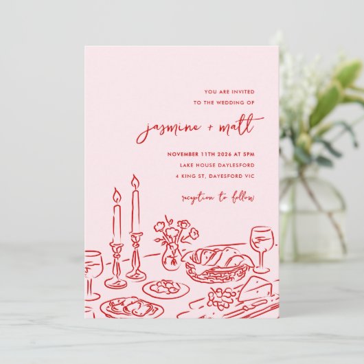 Minimal Hand Drawn Whimsical Doodle Wedding Invite Save The Date (Stehend Vorderseite)