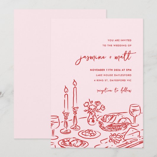 Minimal Hand Drawn Whimsical Doodle Wedding Invite Save The Date (Vorne/Hinten)
