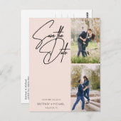 Minimal handgeschriebene FotoCollage Blush Pink Postkarte (Vorne/Hinten)