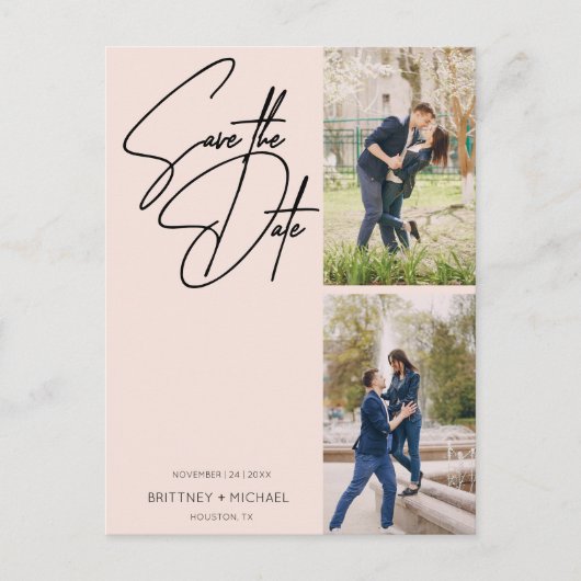 Minimal handgeschriebene FotoCollage Blush Pink Postkarte (Vorderseite)