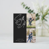 Minimal handgeschriebene Fotocollage schwarz Ankündigungspostkarte (Stehend Vorderseite)