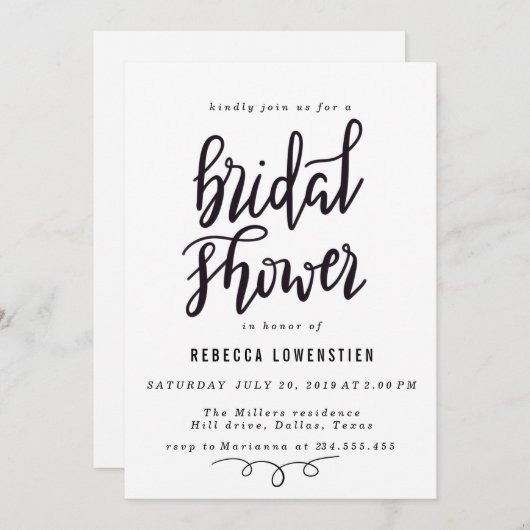 Minimal handgeschriebenes Elegantes Brautparty-Skr Einladung (Vorne/Hinten)