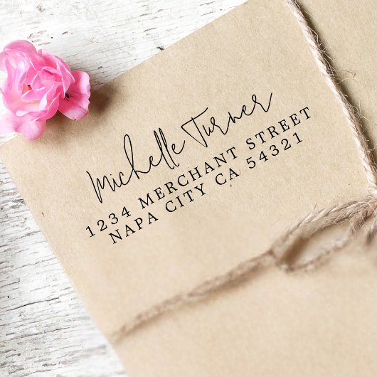 Minimal handgeschriebenes Skript Moderne Rücksende Gummistempel