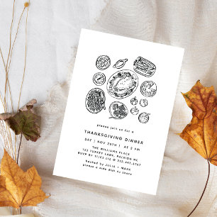 Minimal handgezeichnete Erntedank Dinner Fall Einl Einladung