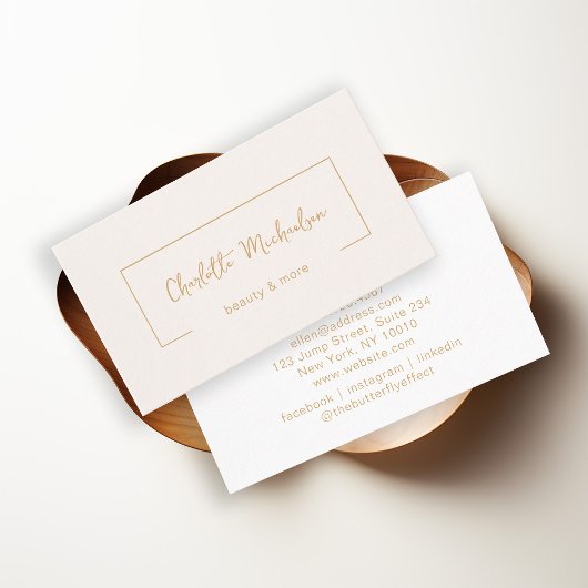 Minimal, Handschrift, beige Visitenkarte