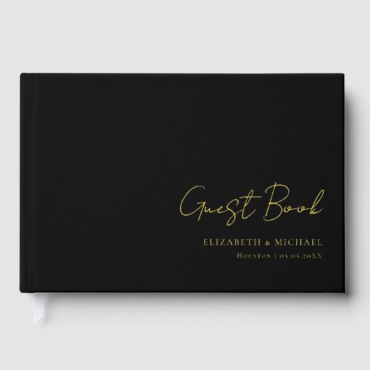 Minimal, Handschrift, Foil, Black, Wedding Gästebuch (Vorderseite)