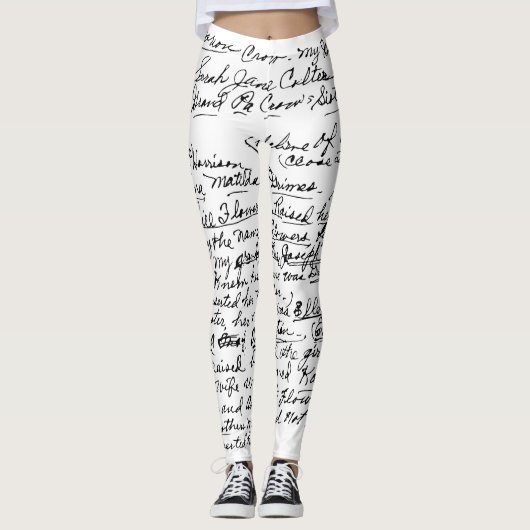 Minimal Handwriting Pattern – чорний рукописний пр Leggings (Vorderseite)