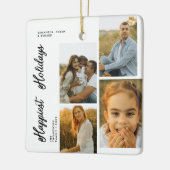 Minimal Happiest Holidays Script Family 4 Photos Keramikornament (Links)