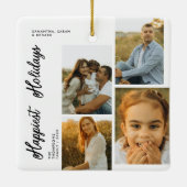 Minimal Happiest Holidays Script Family 4 Photos Keramikornament (Rückseite)