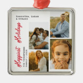 Minimal Happiest Holidays Script Family 4 Photos Ornament Aus Metall (Vorne)