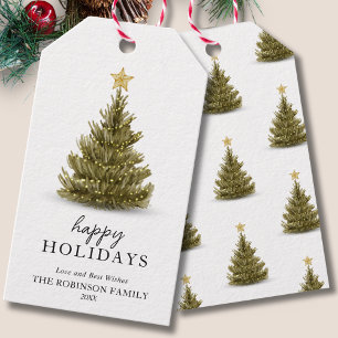Minimal Happy Holidays Grüner Weihnachtsbaum Geschenkanhänger