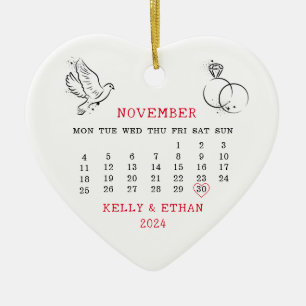 Minimal Heart Calendar Hochzeit im Herbst 2024 Keramik Ornament