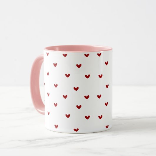 Minimal Heart Pattern Mug | Soft Pink Giftable Cup Tasse (Vorderseite Links)
