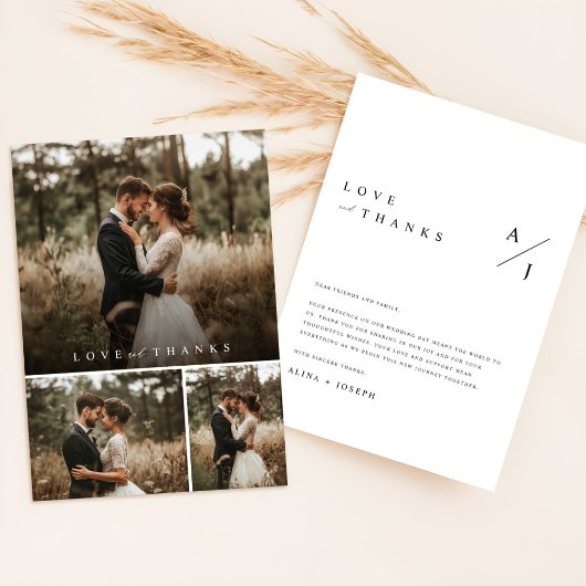 Minimal Heart Script Hochzeit Foto Collage Dankeskarte