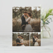 Minimal Heart Script Hochzeit Foto Collage Dankeskarte (Stehend Vorderseite)