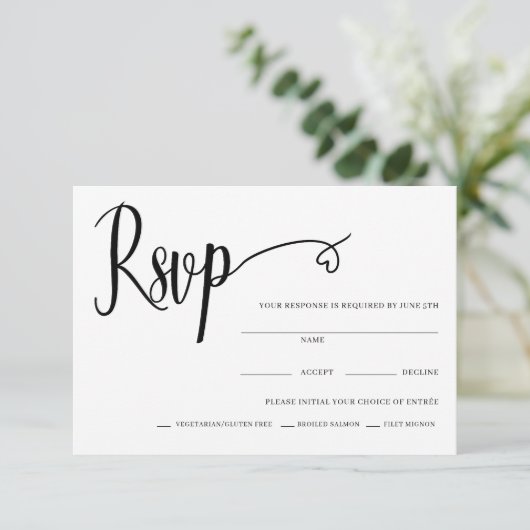 Minimal Heart Script Wedding Rsvp Card Dankeskarte (Stehend Vorderseite)