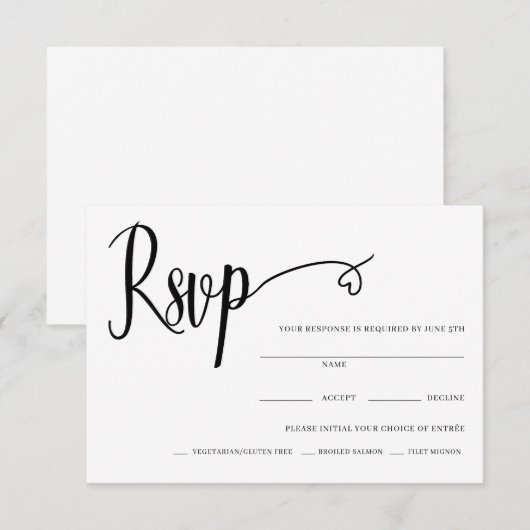 Minimal Heart Script Wedding Rsvp Card Dankeskarte (Vorne/Hinten)