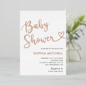 Minimal Heart Script White Baby Dusche Folieneinladung (Stehend vorne)