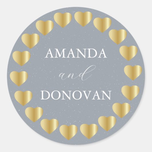 Minimal Hearts Dusty Blue Wedding Umschlag Aufkleb Runder Aufkleber (Vorderseite)