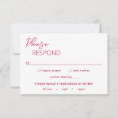 Minimal heiß rosa Moderne Hochzeit RSVP Karte (Vorderseite)