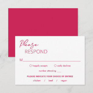 Minimal heiß rosa Moderne Hochzeit RSVP Karte