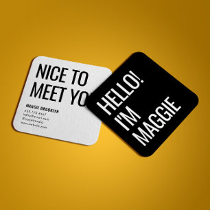 Minimal Hello Modern Clean Simple Name Black Quadratische Visitenkarte