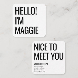 Minimal Hello Modern Clean Simple Name Quadratische Visitenkarte