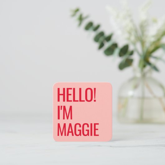 Minimal Hello | Modern Clean Simple Name Red Pink Quadratische Visitenkarte (Stehend Vorderseite)